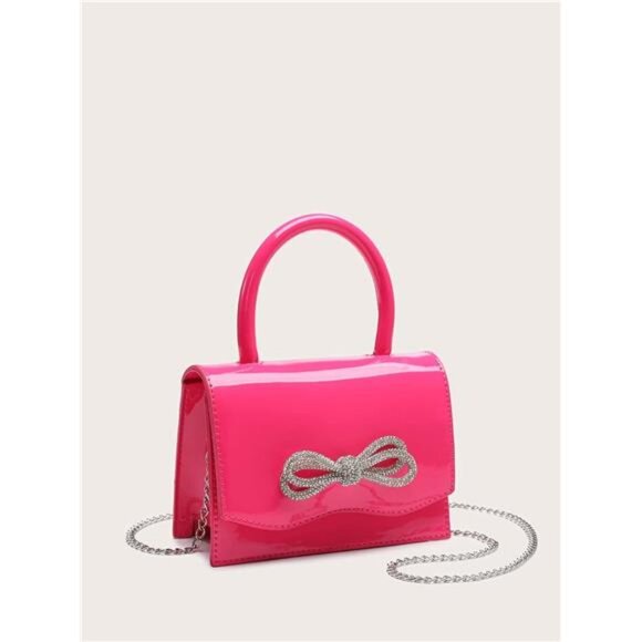 Women's Glitter Rhinestone Bow Decor Clutch Pink - Picture 2 of 6